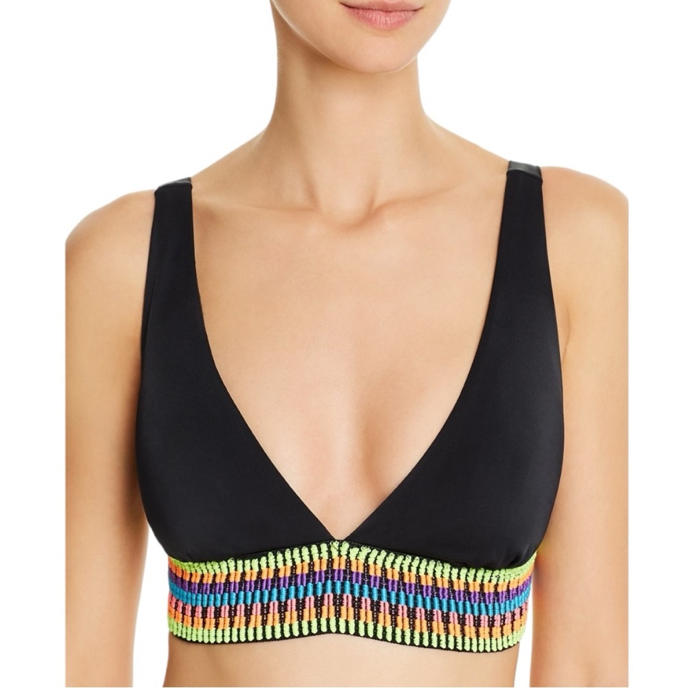Peixoto Charlie Embroidered Bikini Top in Black (S)